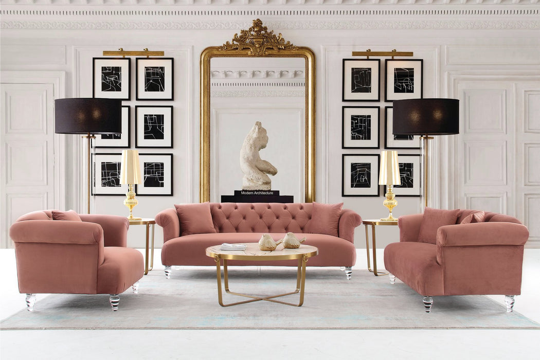 Elegance Contemporary Sofa in Blush Velvet with Acrylic Legs