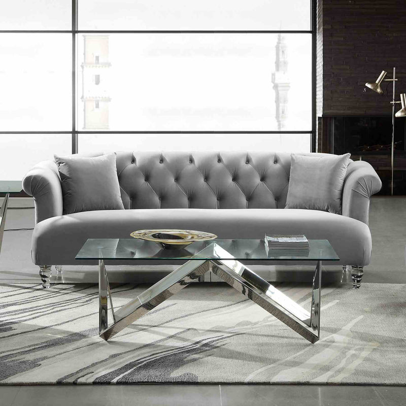 Elegance Contemporary Sofa in Gray Velvet with Acrylic Legs - Furniture City (CA)l