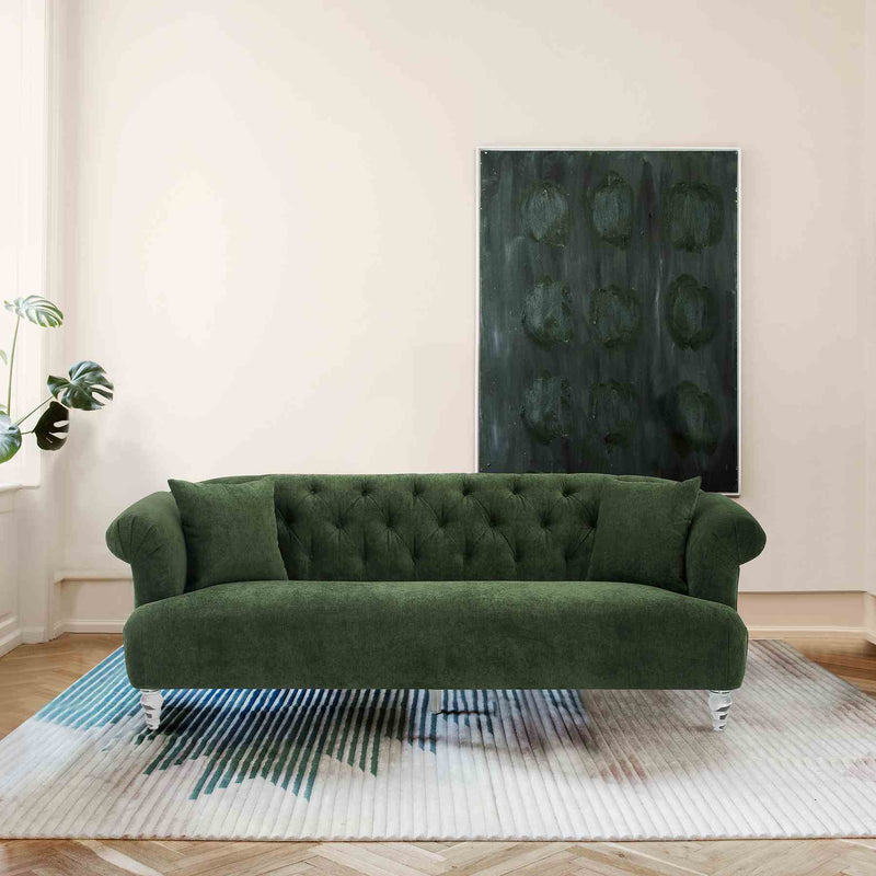 Elegance Contemporary Sofa in Green Velvet with Acrylic Legs - Furniture City (CA)l