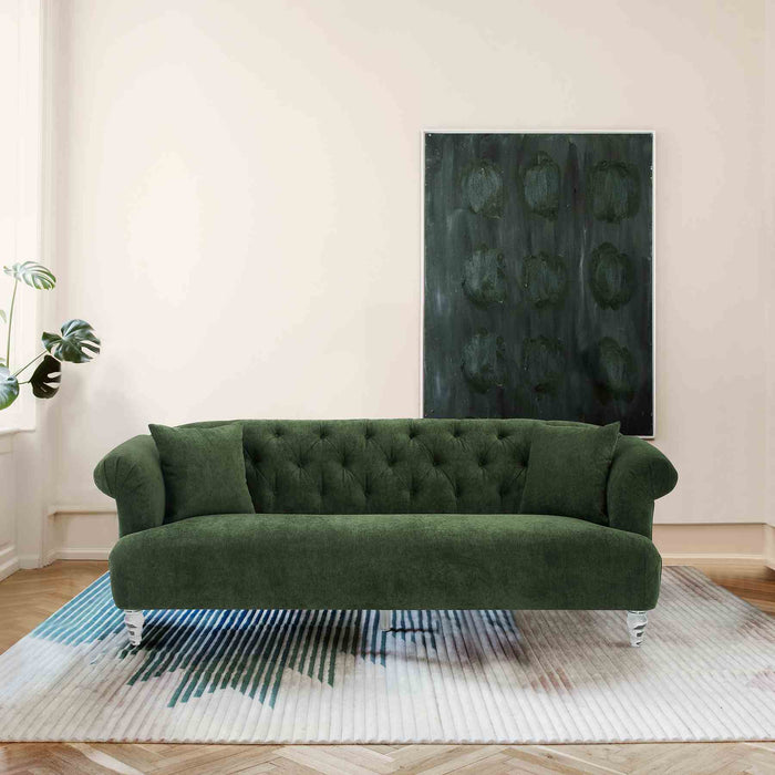 Elegance Contemporary Sofa in Green Velvet with Acrylic Legs