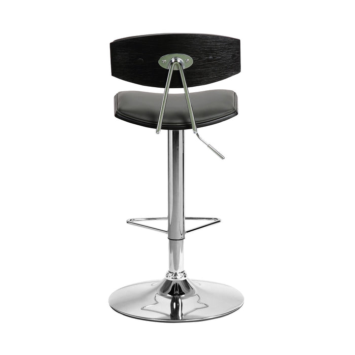Erik Adjustable Gray Faux Leather Swivel Barstool with Chrome Base