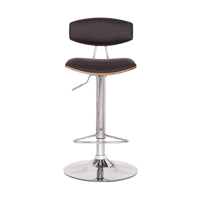 Erik Adjustable Brown Faux Leather Swivel Barstool with Chrome Base