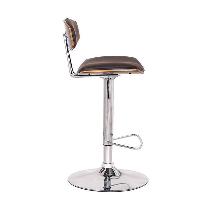 Erik Adjustable Brown Faux Leather Swivel Barstool with Chrome Base