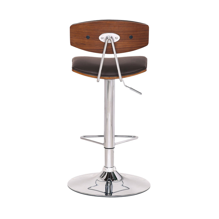 Erik Adjustable Brown Faux Leather Swivel Barstool with Chrome Base
