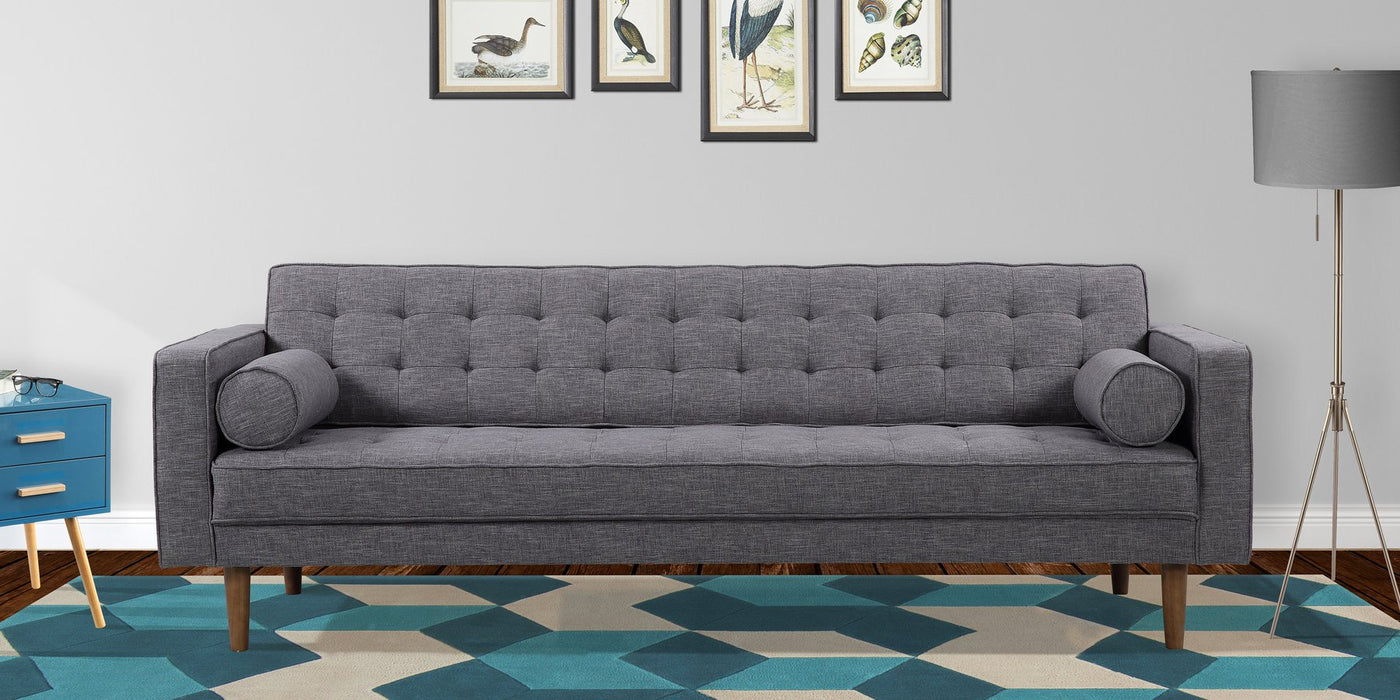 Element Mid-Century Modern Sofa in Dark Gray Linen and Walnut Legs