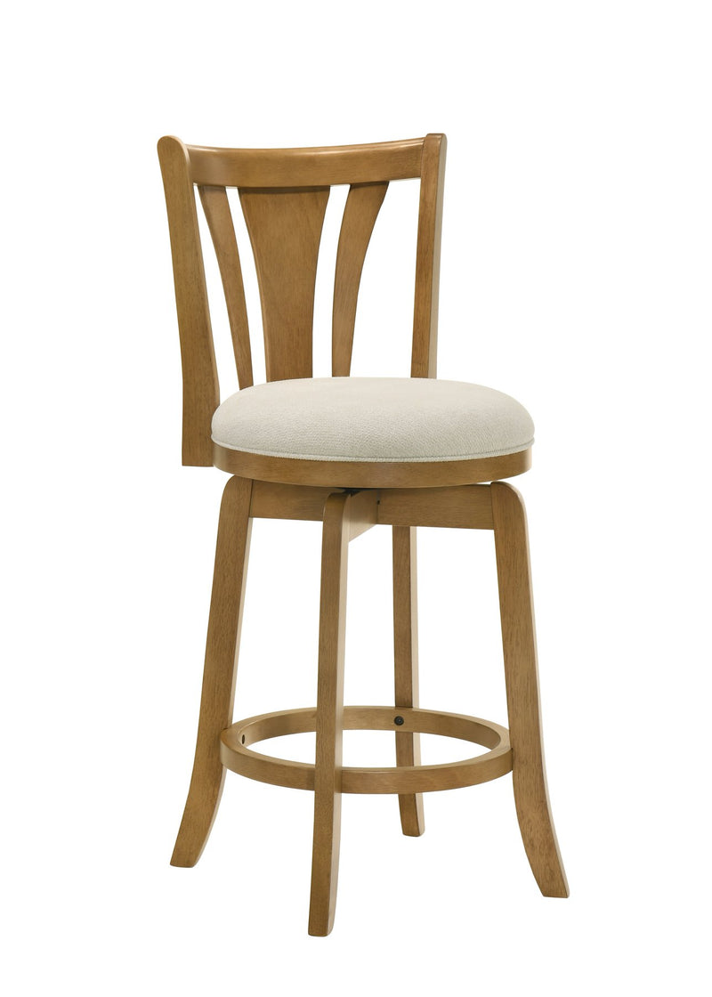 Elle 26 in. Amber Glow Counter Height Rubberwood Swivel Barstool with Ivory Fabric Seat - Furniture City (CA)l