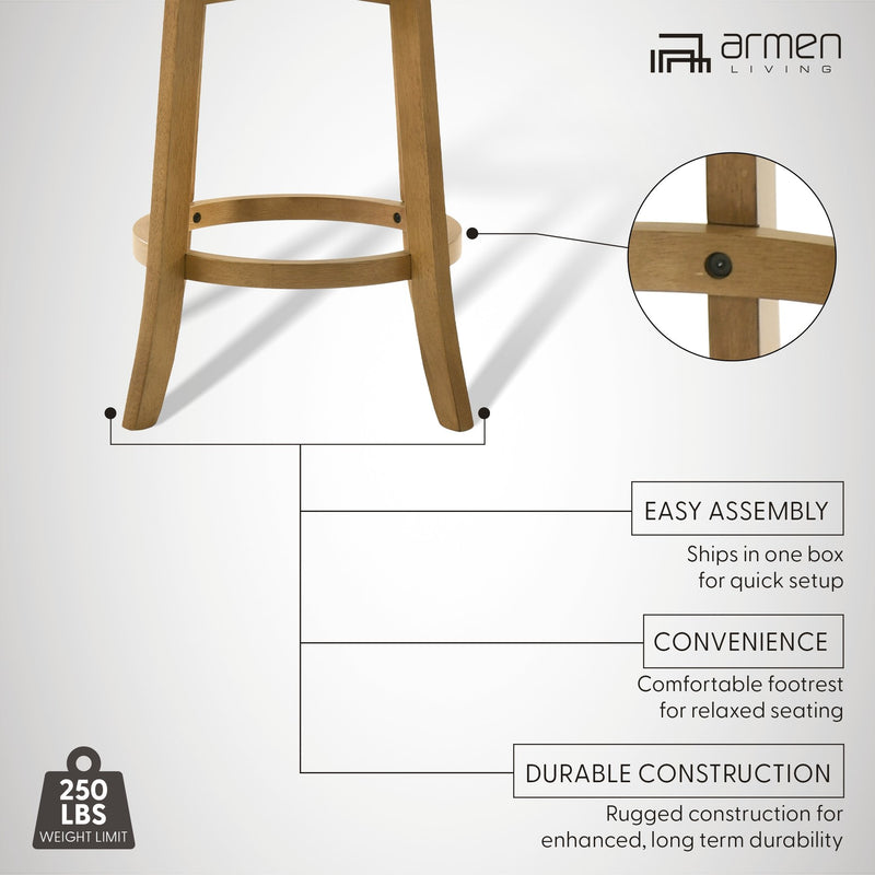 Elle 26 in. Amber Glow Counter Height Rubberwood Swivel Barstool with Ivory Fabric Seat - Furniture City (CA)l