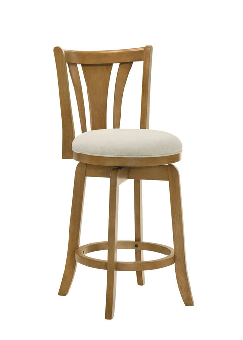 Elle 26 in. Amber Glow Counter Height Rubberwood Swivel Barstool with Ivory Fabric Seat