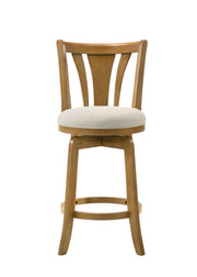 Elle 26 in. Amber Glow Counter Height Rubberwood Swivel Barstool with Ivory Fabric Seat - Furniture City (CA)l