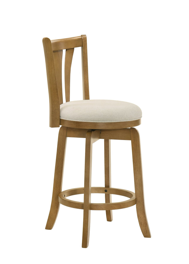 Elle 26 in. Amber Glow Counter Height Rubberwood Swivel Barstool with Ivory Fabric Seat - Furniture City (CA)l