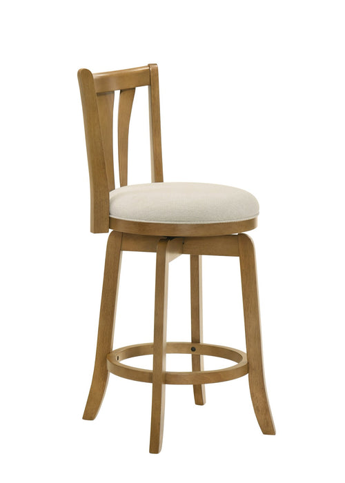 Elle 26 in. Amber Glow Counter Height Rubberwood Swivel Barstool with Ivory Fabric Seat