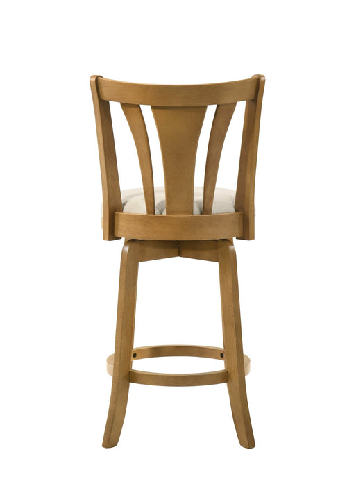Elle 26 in. Amber Glow Counter Height Rubberwood Swivel Barstool with Ivory Fabric Seat