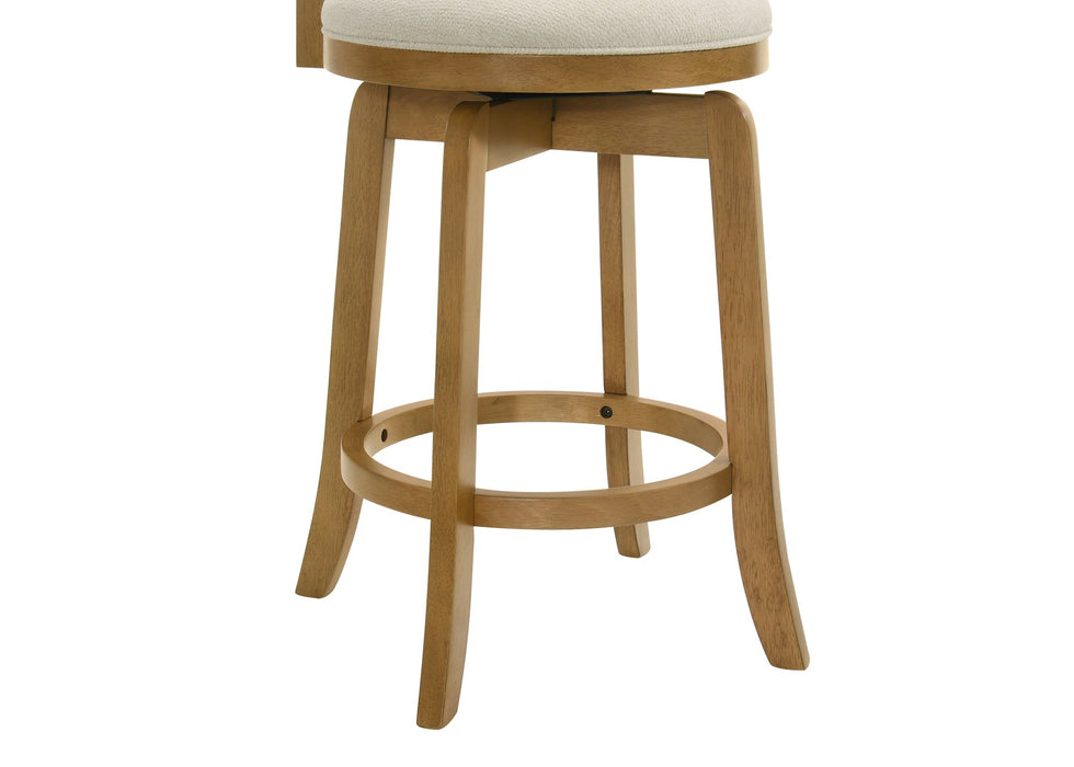Elle 26 in. Amber Glow Counter Height Rubberwood Swivel Barstool with Ivory Fabric Seat