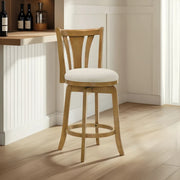 Elle 30 in. Amber Glow Bar Height Rubberwood Swivel Barstool with Ivory Fabric Seat - Furniture City (CA)l