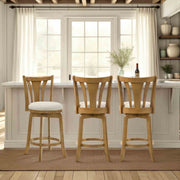 Elle 30 in. Amber Glow Bar Height Rubberwood Swivel Barstool with Ivory Fabric Seat - Furniture City (CA)l