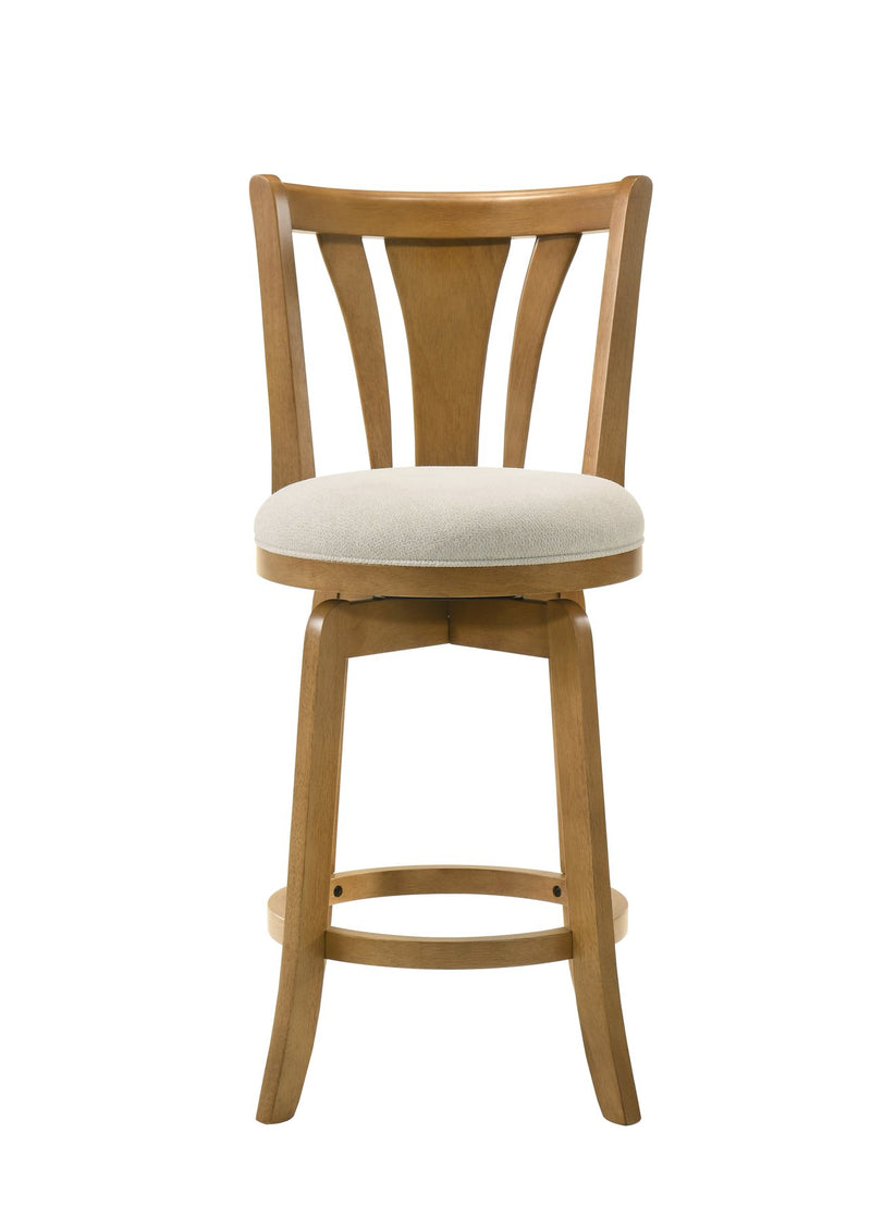 Elle 30 in. Amber Glow Bar Height Rubberwood Swivel Barstool with Ivory Fabric Seat - Furniture City (CA)l
