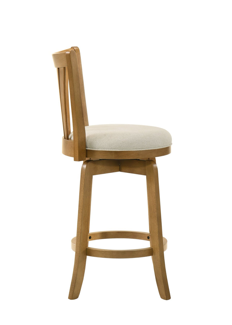 Elle 30 in. Amber Glow Bar Height Rubberwood Swivel Barstool with Ivory Fabric Seat - Furniture City (CA)l