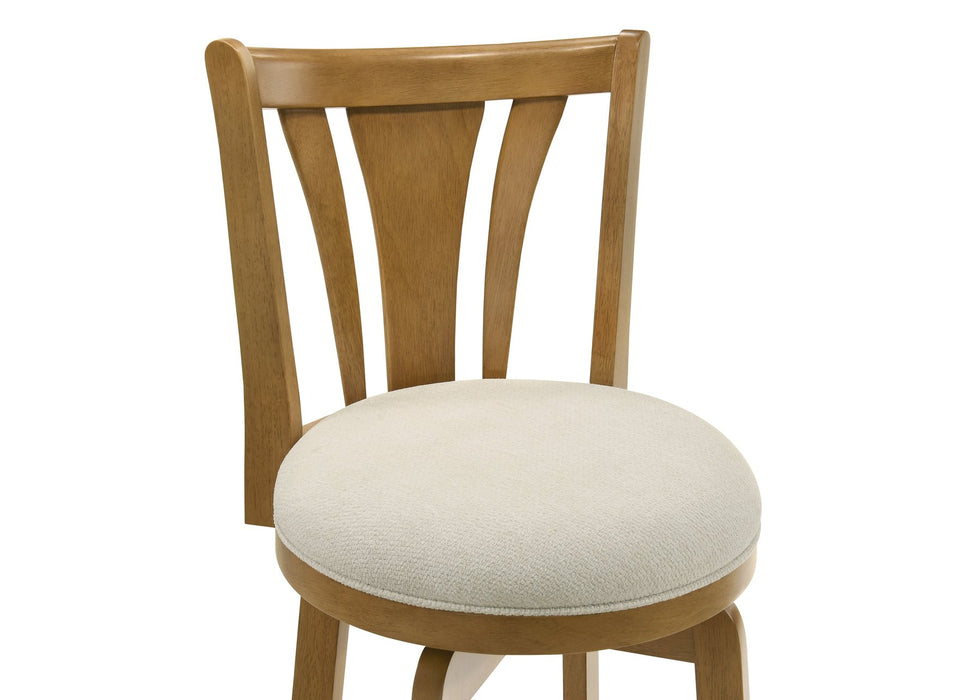 Elle 30 in. Amber Glow Bar Height Rubberwood Swivel Barstool with Ivory Fabric Seat