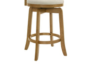 Elle 30 in. Amber Glow Bar Height Rubberwood Swivel Barstool with Ivory Fabric Seat - Furniture City (CA)l