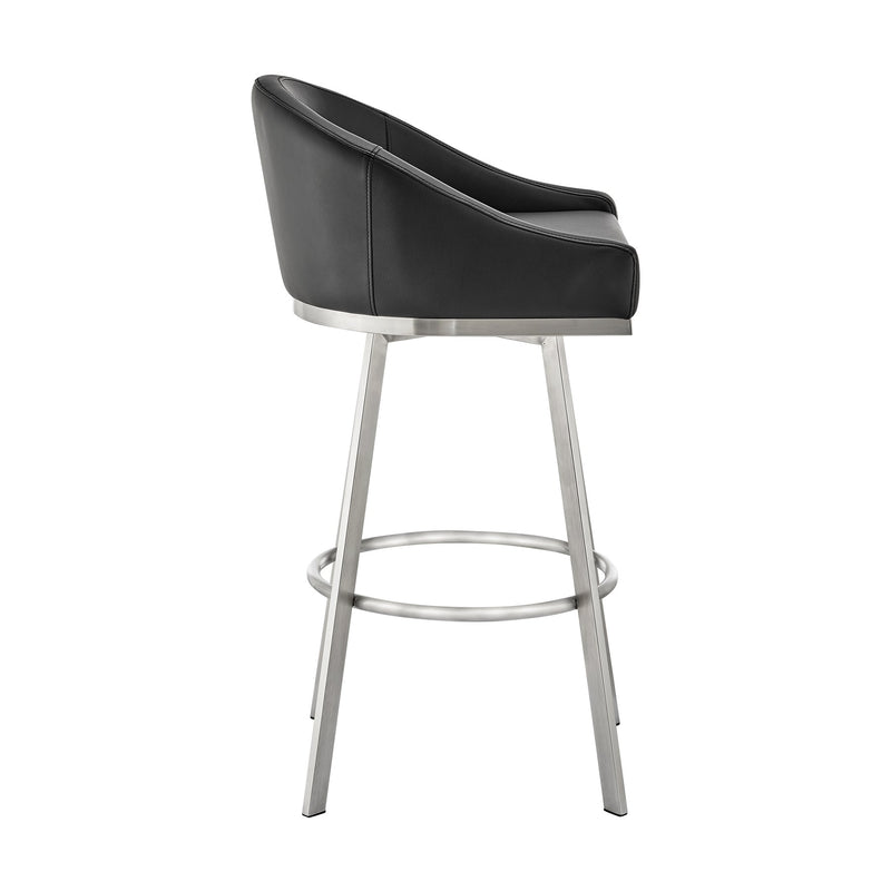 Eleanor 26" Swivel Counter Stool in Brushed Stainless Steel and Black Faux Leather - Furniture City (CA)l