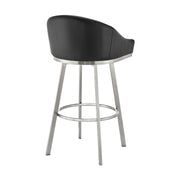 Eleanor 26" Swivel Counter Stool in Brushed Stainless Steel and Black Faux Leather - Furniture City (CA)l
