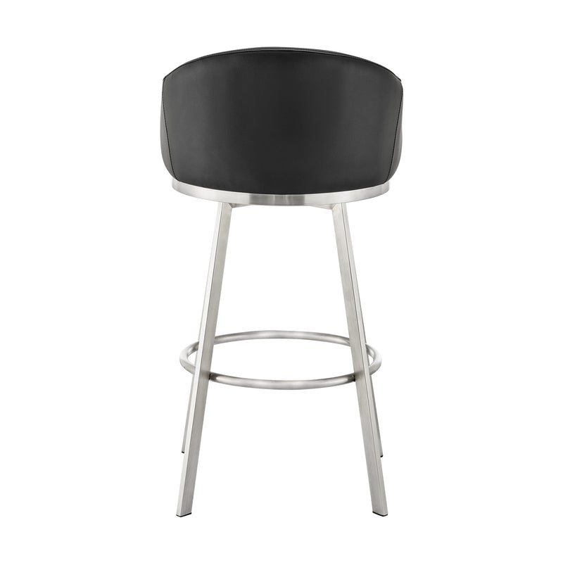 Eleanor 26" Swivel Counter Stool in Brushed Stainless Steel and Black Faux Leather - Furniture City (CA)l