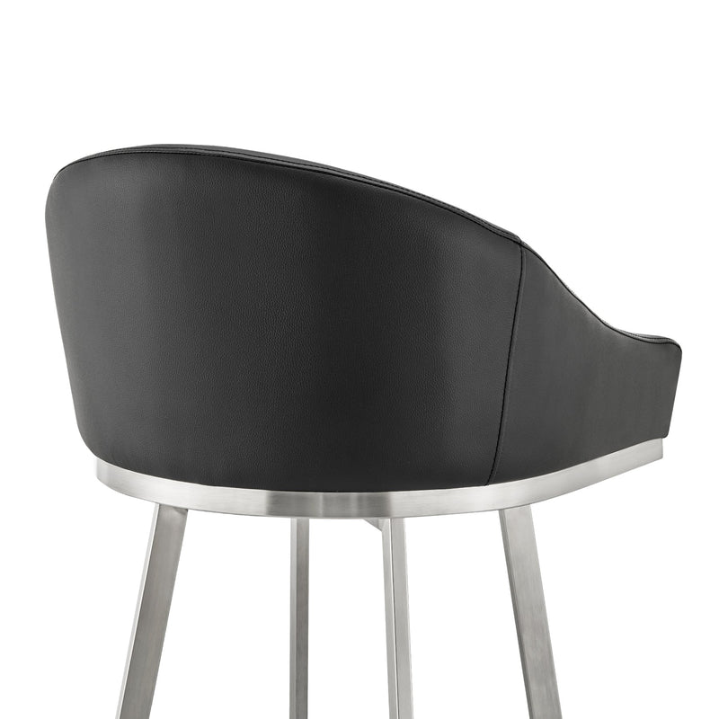 Eleanor 26" Swivel Counter Stool in Brushed Stainless Steel and Black Faux Leather - Furniture City (CA)l