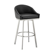 Eleanor 30" Swivel Bar Stool in Brushed Stainless Steel with Black Faux Leather - Furniture City (CA)l