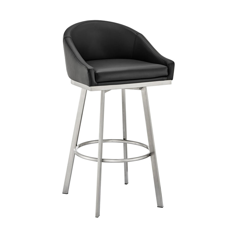 Eleanor 30" Swivel Bar Stool in Brushed Stainless Steel with Black Faux Leather - Furniture City (CA)l