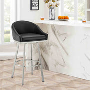 Eleanor 30" Swivel Bar Stool in Brushed Stainless Steel with Black Faux Leather - Furniture City (CA)l