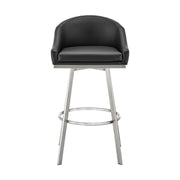 Eleanor 30" Swivel Bar Stool in Brushed Stainless Steel with Black Faux Leather - Furniture City (CA)l