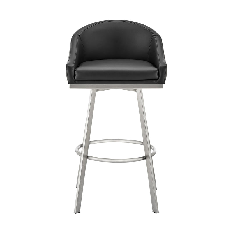 Eleanor 30" Swivel Bar Stool in Brushed Stainless Steel with Black Faux Leather - Furniture City (CA)l
