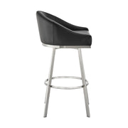 Eleanor 30" Swivel Bar Stool in Brushed Stainless Steel with Black Faux Leather - Furniture City (CA)l