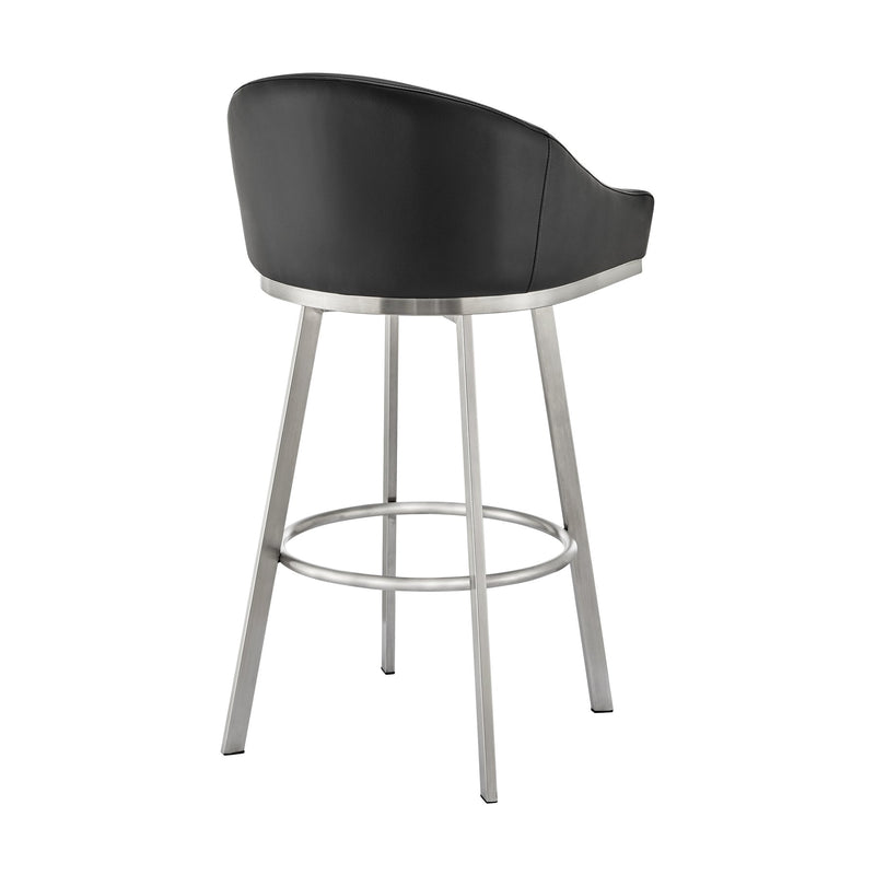 Eleanor 30" Swivel Bar Stool in Brushed Stainless Steel with Black Faux Leather - Furniture City (CA)l