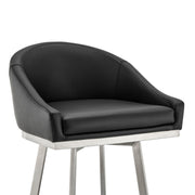 Eleanor 30" Swivel Bar Stool in Brushed Stainless Steel with Black Faux Leather - Furniture City (CA)l