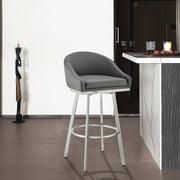 Eleanor 26" Swivel Counter Stool in Brushed Stainless Steel with Gray Faux Leather - Furniture City (CA)l
