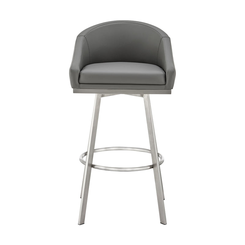 Eleanor 26" Swivel Counter Stool in Brushed Stainless Steel with Gray Faux Leather - Furniture City (CA)l