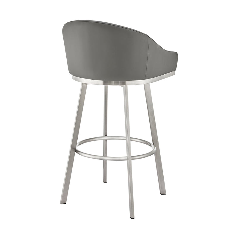 Eleanor 26" Swivel Counter Stool in Brushed Stainless Steel with Gray Faux Leather - Furniture City (CA)l