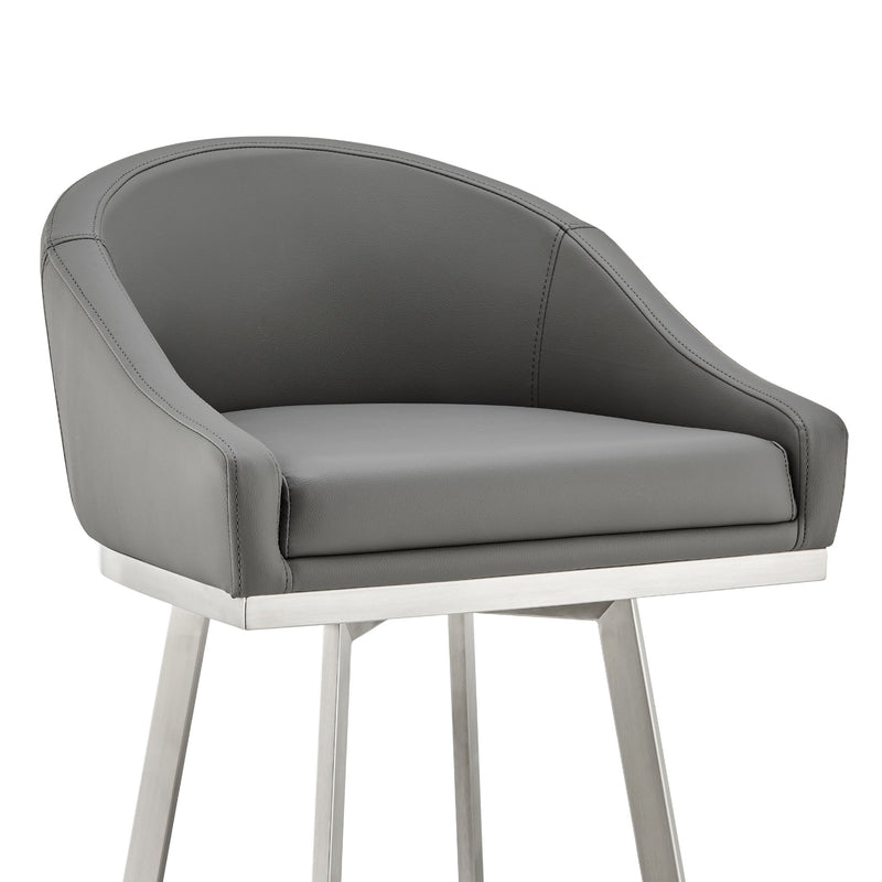 Eleanor 26" Swivel Counter Stool in Brushed Stainless Steel with Gray Faux Leather - Furniture City (CA)l