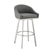 Eleanor 30" Swivel Bar Stool in Brushed Stainless Steel with Gray Faux Leather - Furniture City (CA)l