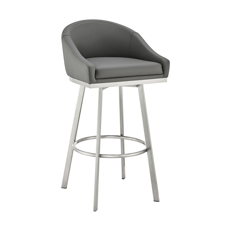 Eleanor 30" Swivel Bar Stool in Brushed Stainless Steel with Gray Faux Leather - Furniture City (CA)l