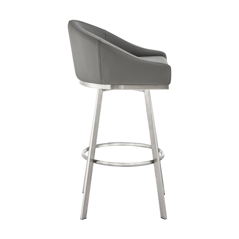 Eleanor 30" Swivel Bar Stool in Brushed Stainless Steel with Gray Faux Leather - Furniture City (CA)l