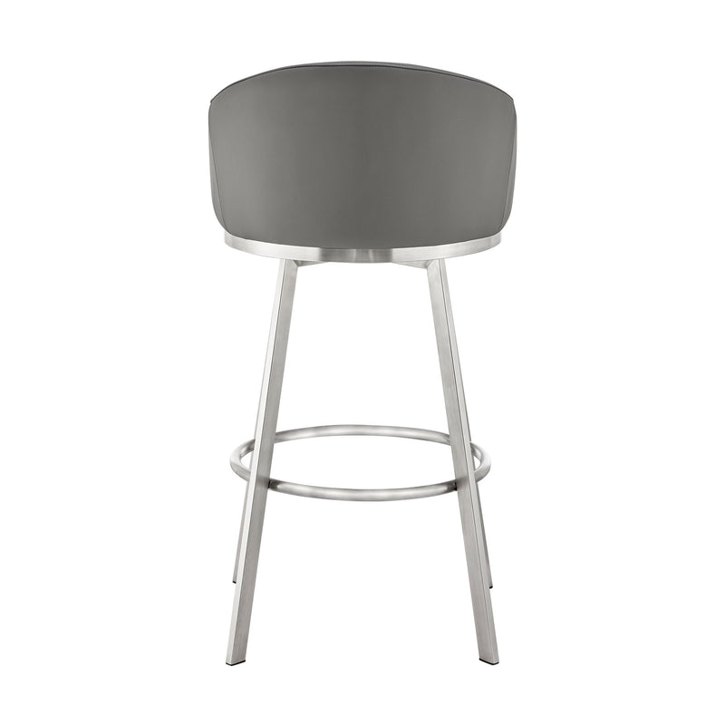 Eleanor 30" Swivel Bar Stool in Brushed Stainless Steel with Gray Faux Leather - Furniture City (CA)l