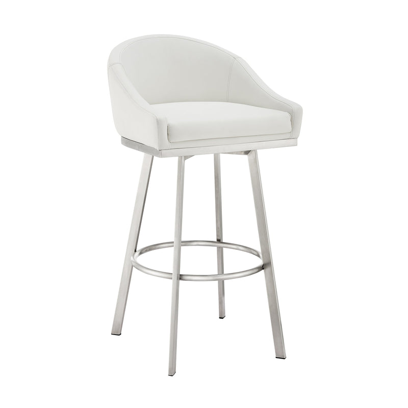 Eleanor 26" Swivel Counter Stool in Brushed Stainless Steel with White Faux Leather - Furniture City (CA)l