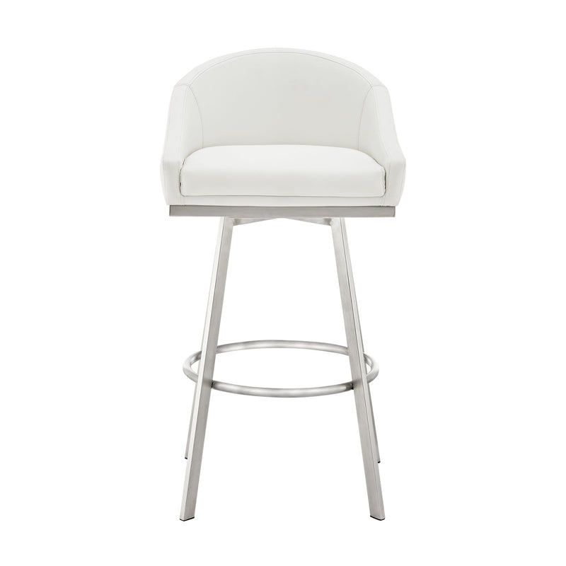 Eleanor 26" Swivel Counter Stool in Brushed Stainless Steel with White Faux Leather - Furniture City (CA)l