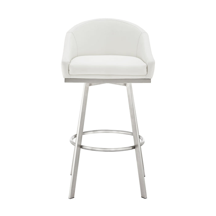 Eleanor 26" Swivel Counter Stool in Brushed Stainless Steel with White Faux Leather