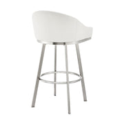 Eleanor 26" Swivel Counter Stool in Brushed Stainless Steel with White Faux Leather - Furniture City (CA)l