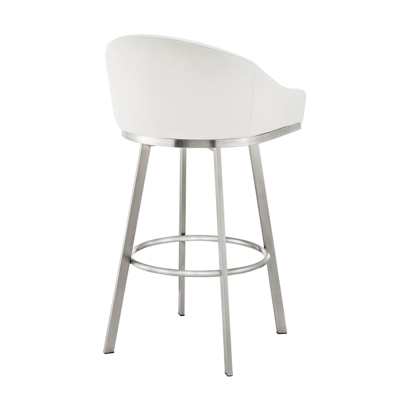 Eleanor 26" Swivel Counter Stool in Brushed Stainless Steel with White Faux Leather - Furniture City (CA)l