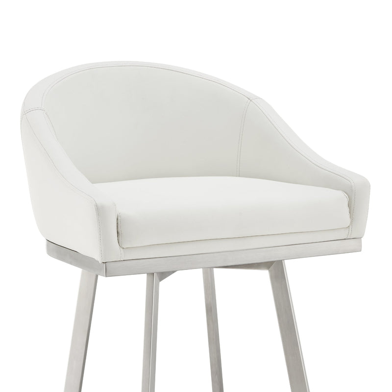 Eleanor 26" Swivel Counter Stool in Brushed Stainless Steel with White Faux Leather - Furniture City (CA)l