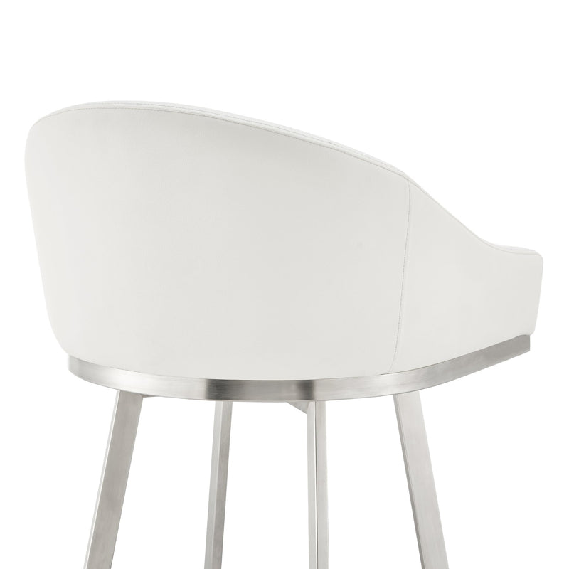 Eleanor 26" Swivel Counter Stool in Brushed Stainless Steel with White Faux Leather - Furniture City (CA)l